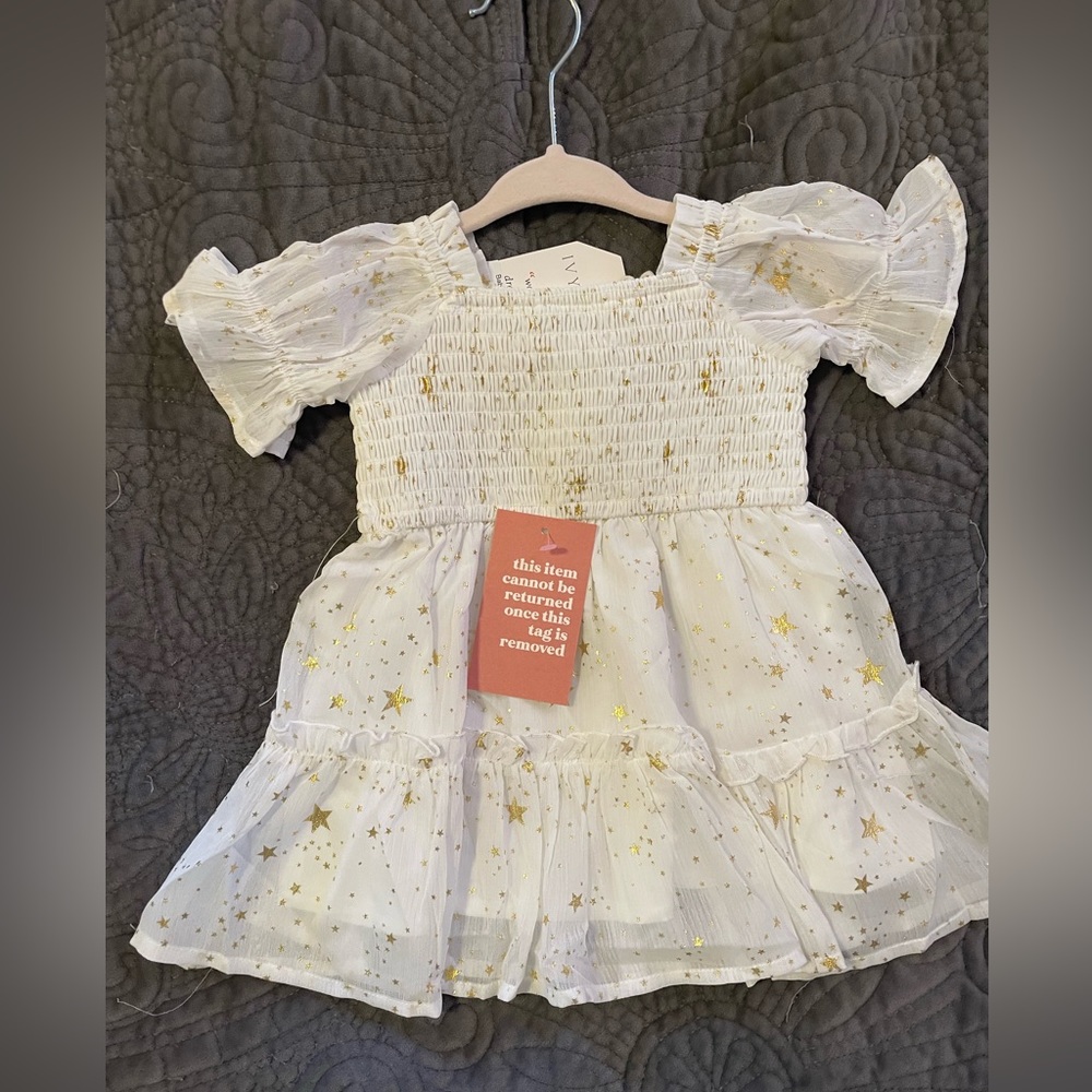 Ivy City Co White Dress with Gold Star Print